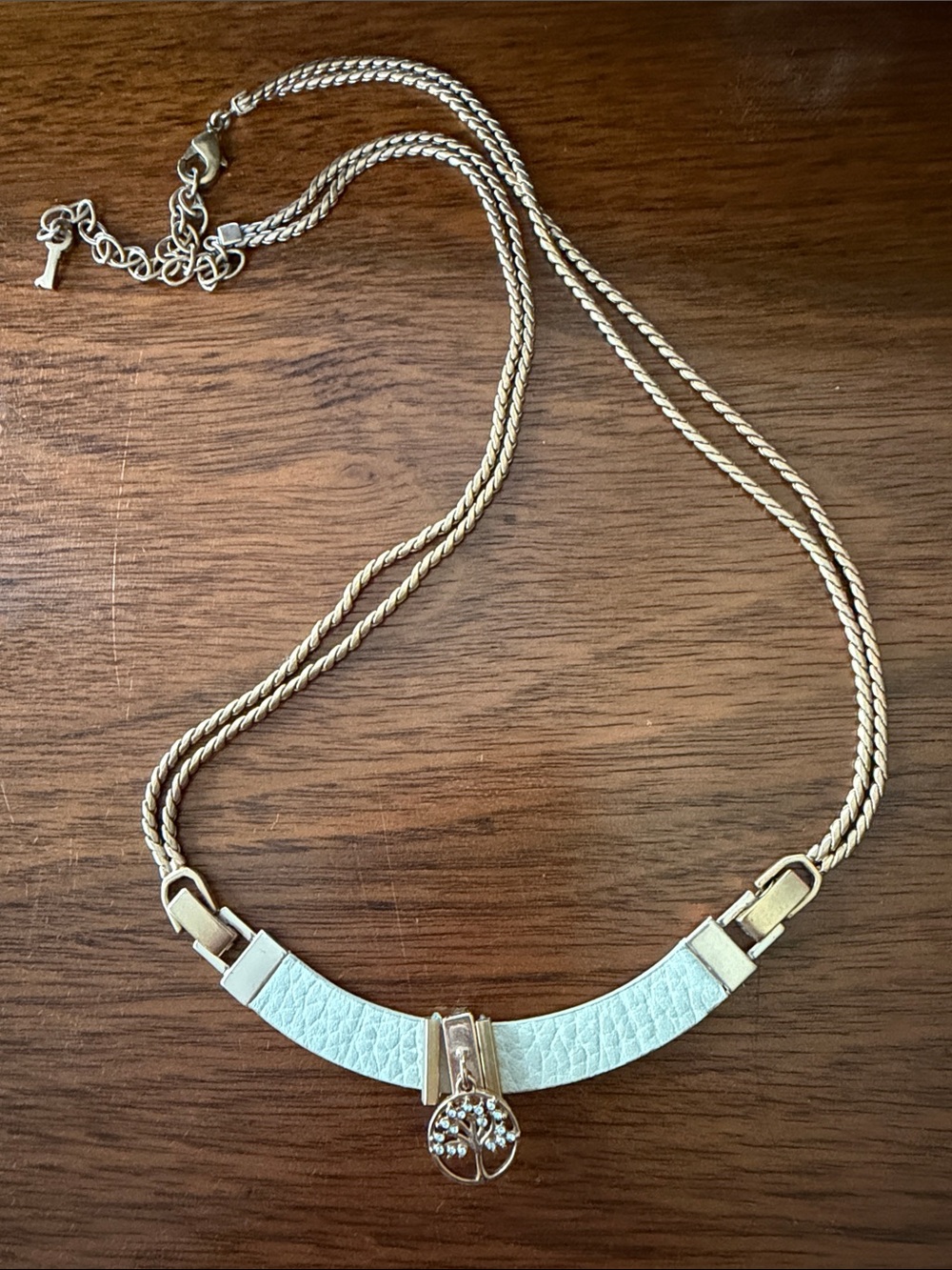 KEEP Collective White Leather Necklace with Gold Tree Accent